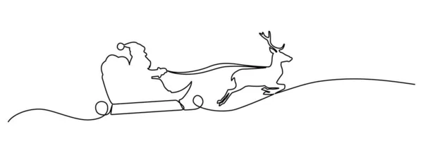 Single Line Drawing Santa Claus Sleigh Pulled Reindeer Line Art — Stock Vector