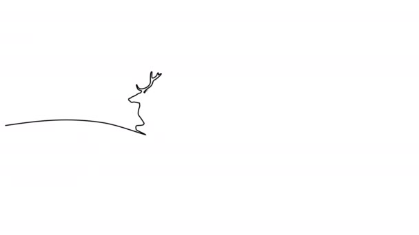 Animierte Einzeilige Zeichnung Des Weihnachtsmannes Schlitten Gezogen Von Rentieren Linienkunst — Stockvideo