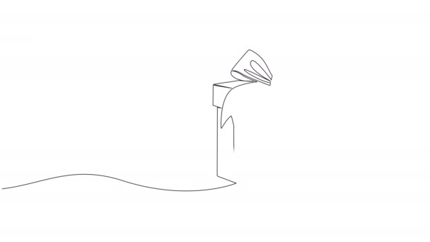 Animovaný Dárkový Box Stuhou Jednořádkovou Kresbou Izolovanou Bílém Line Art — Stock video