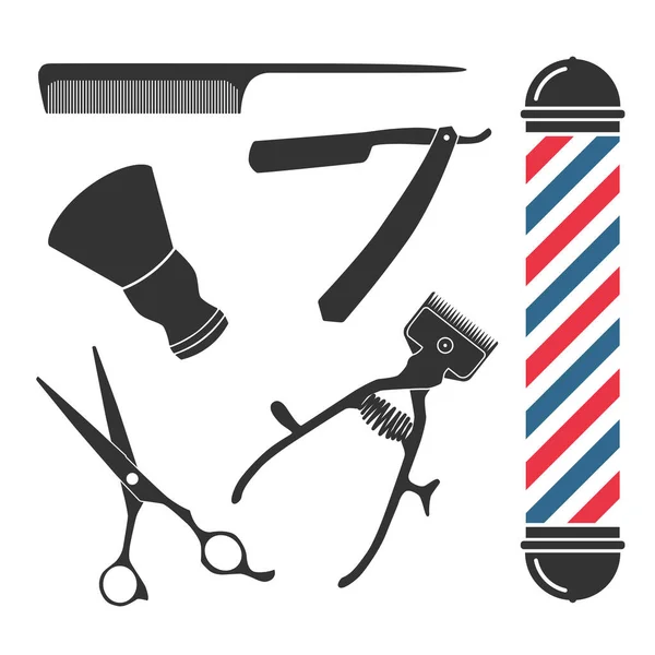 Barbería Icono Conjunto Con Tijeras Afeitadora Peine Cortadora Manual Cepillo — Archivo Imágenes Vectoriales
