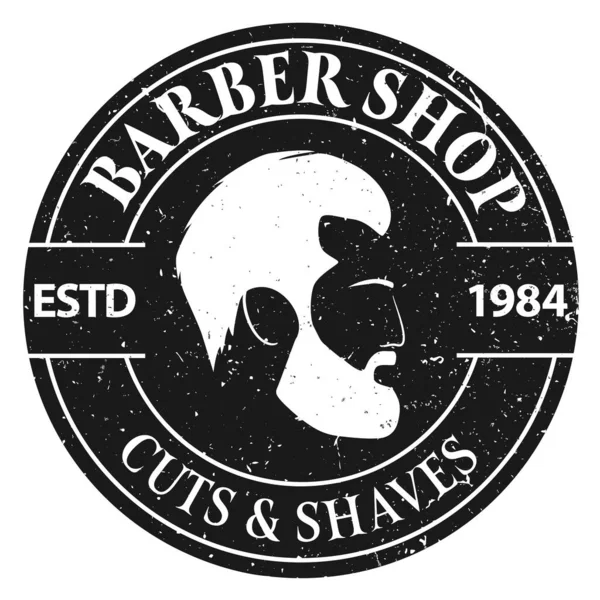 Sinal Barbearia Logotipo Com Silhueta Rosto Hipster Barbudo Ilustração Vetorial —  Vetores de Stock