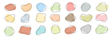 soyut sıvı şekillerin toplanması, modern yumuşak pastel renkli tasarım elementleri beyaz arkaplanda izole edilmiş, vektör illüstrasyonu