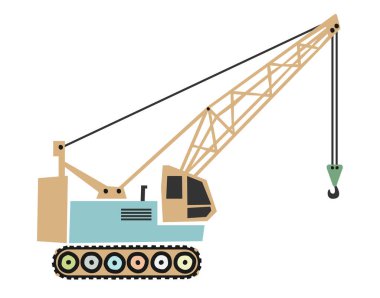Çocuklar için scandi stili inşaat makineleri vektör çizimi, beyaz arkaplanda izole edilmiş sürüngen vinç