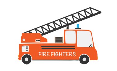 Çocuklar için kırmızı itfaiye aracı illüstrasyonu, İskandinav tarzı vektör illüstrasyonu