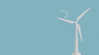 rotating wind turbine against blue background, renewable energy loopable animation