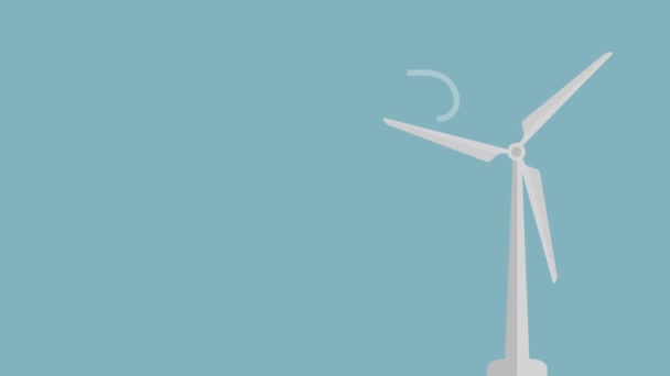 Rotating Wind Turbine Blue Background Renewable Energy Loopable Animation Clip De Vídeo