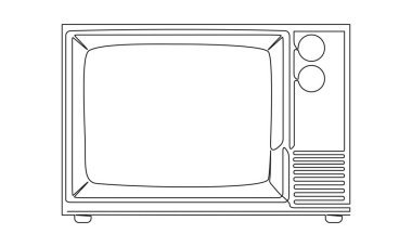 continuous single line drawing of old tube tv set, line art vector illustration