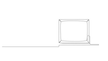 animated continuous single line drawing of old tube tv set, line art animation