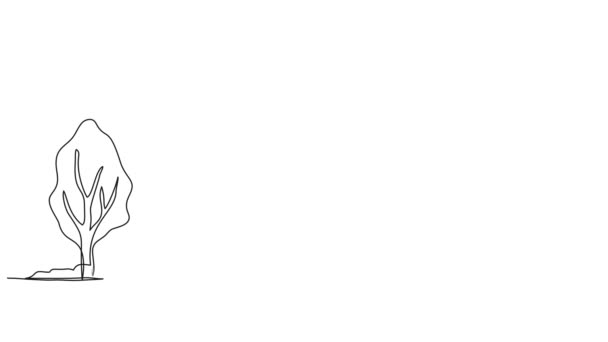 Анімований Безперервний Однорядковий Малюнок Маленького Однорядного Будинку Деревами Подвір Художня — стокове відео