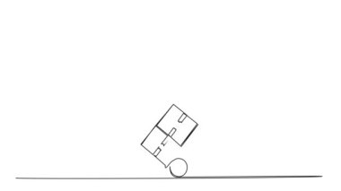 animated continuous single line drawing of parcel carrier or delivery driver with packages on hand truck, line art animation