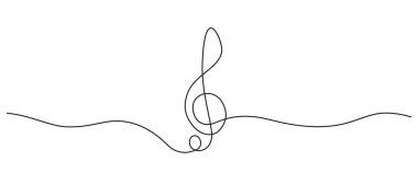 continuous single line drawing of treble clef, abstract sheet music line art vector illustration