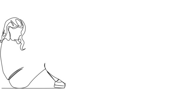 Animated Continuous Single Line Drawing Woman Sitting Floor Reading Book — Vídeo de Stock