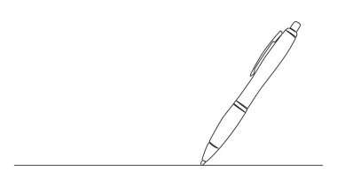 continuous single line drawing of ballpoint pen, line art vector illustration