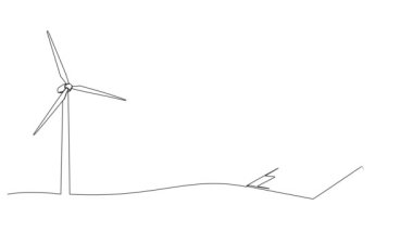 animated continuous single line drawing of solar energy and wind power concept, line art animation