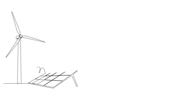 Animated Continuous Single Line Drawing Solar Energy Wind Power Concept — Vídeo de Stock