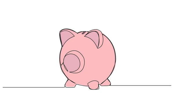 Farbige Durchgehende Einzellinienzeichnung Eines Sparschweins Die Geld Spart — Stockvektor