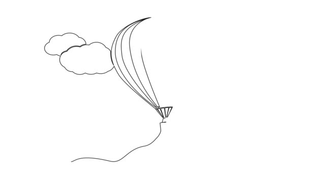 Sıcak Hava Balonunun Sürekli Çizimi Çizgi Sanat Animasyonu — Stok video