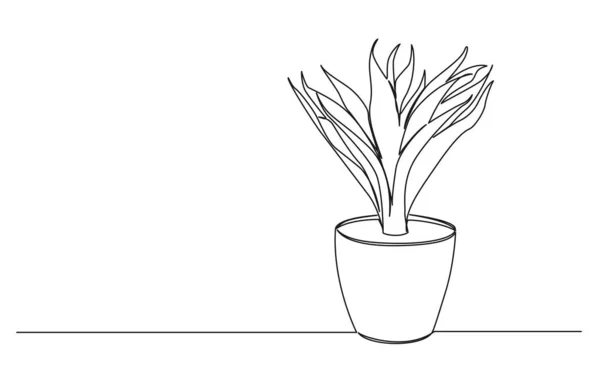 Kontinuerlig Enkel Linje Ritning Krukväxter Linje Konst Vektor Illustration — Stock vektor