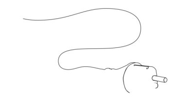 elektrik prizi ve güç kablosunun sürekli tek çizgi çizimi, çizgi sanat animasyonu