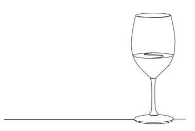Şarap kadehinin aralıksız çizimi, çizgi sanat vektörü illüstrasyonu