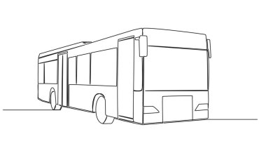 Kamu otobüsünün sürekli çizimi, toplu taşıma konsepti, çizgi sanat vektörü illüstrasyonu