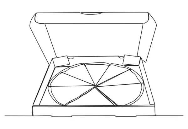 Συνεχή Μονή Γραμμή Σχέδιο Φέτες Πίτσα Κουτί Παράδοσης Από Χαρτόνι — Διανυσματικό Αρχείο