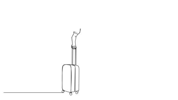 Animierte Einzeilige Zeichnung Eines Lässig Gekleideten Mannes Mit Koffer Reise — Stockvideo