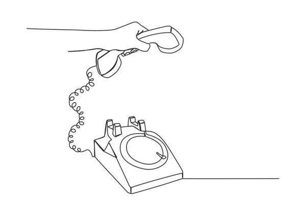 Непрерывный Рисунок Одной Линии Ручного Подбора Приемника Вращающегося Телефона Векторная — стоковый вектор