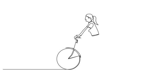Disegno Continuo Animato Singola Linea Donna Bicicletta Linea Animazione Artistica — Video Stock