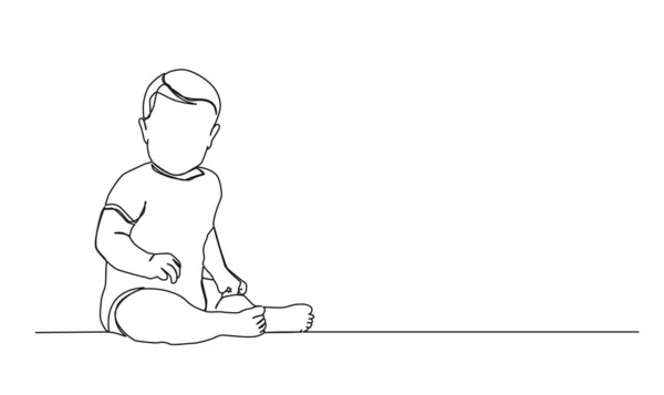 Kontinuierliche Einzeilige Zeichnung Eines Kleinkindes Einer Auf Dem Boden Sitzenden — Stockvektor