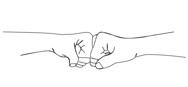 Непрерывный Рисунок Одной Линии Двух Человек Делающих Удар Кулаком Линейная — стоковый вектор