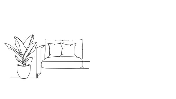 Animated Continuous Single Line Drawing Man Sitting Sofa Reading Book — Stock Video