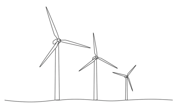 Desenho Contínuo Linha Única Parque Eólico Energia Renovável Turbinas Eólicas — Vetor de Stock