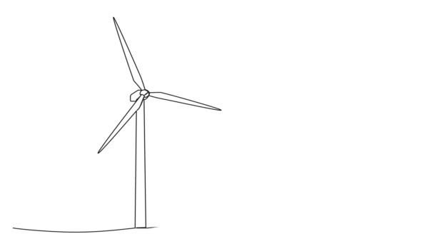 Animación Continua Una Sola Línea Dibujo Parque Eólico Energía Renovable Clip De Vídeo
