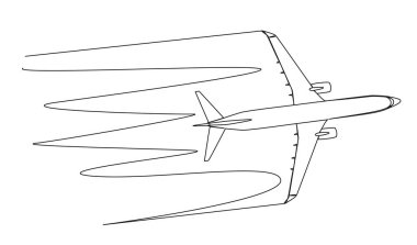 Ticari uçağın sürekli tek çizgi çizimi, jet hattı sanat çizgisi çizimi