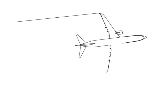 Dibujo Continuo Animado Una Sola Línea Avión Comercial Animación Arte Metraje De Stock