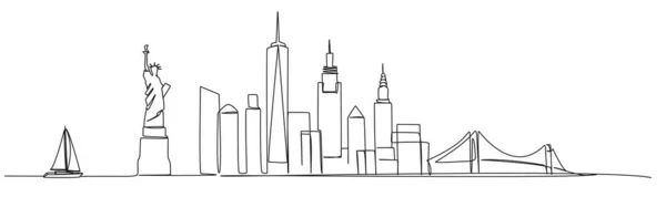 Disegno Continuo Singola Linea Dello Skyline Astratto New York City — Vettoriale Stock
