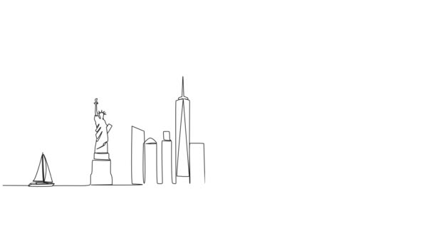 Disegno Continuo Animato Singola Linea Skyline Astratto New York City — Video Stock