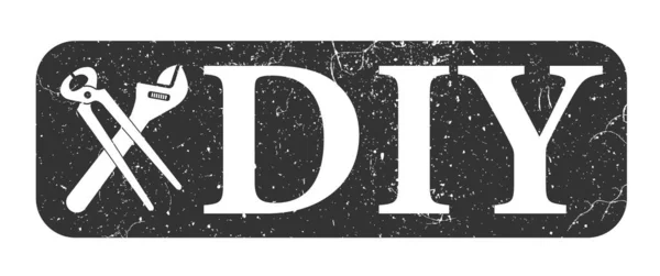 Grungy Zerkratzte Diy Yourself Etikett Oder Logo Mit Verstellbarem Schraubenschlüssel — Stockvektor