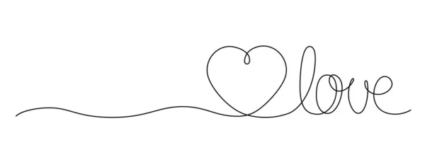 Desenho Contínuo Única Linha Palavra Amor Forma Coração Ilustração Vetor — Vetor de Stock
