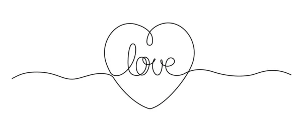 Dessin Continu Une Ligne Mot Écrit Main Amour Forme Coeur — Image vectorielle