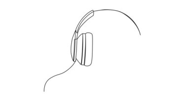 müzik seti kulaklıklarının sürekli çizimi, çizgi sanat animasyonu