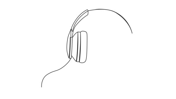 Animierte Durchgehende Einzeilige Zeichnung Von Stereo Kopfhörern Line Art Animation — Stockvideo