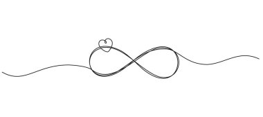 Sonsuzluk sembolünün durmaksızın çizimi kalp şeklinde, sonsuz aşk çizgisi çizimi resim çizimi