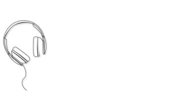 Müzik seti kulaklıkları ve notaların sürekli çizimi müzik konsepti çizgi çizgi sanat animasyonunu dinliyor.