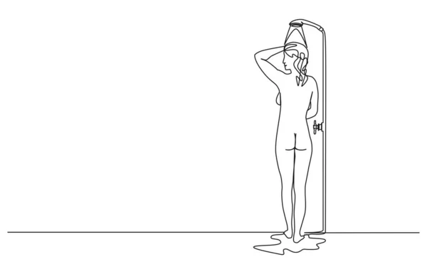 Dibujo Continuo Una Sola Línea Mujer Tomando Una Ducha Ilustración — Archivo Imágenes Vectoriales