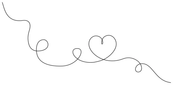 Continuous Single Line Drawing Heart Shape Isolated White Background Love — Stock Vector