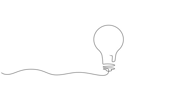 Animated Continuous Single Line Drawing Green Plant Light Bulb Green — Stock Video