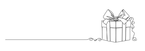 Непрерывный Рисунок Одной Линии Подарочной Коробки Лентой Линейная Иллюстрация Вектора — стоковый вектор