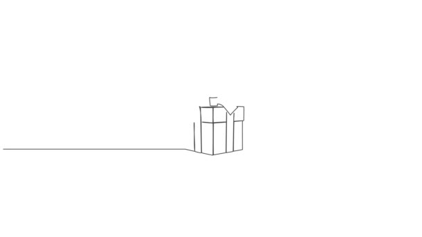 Animovaný Barevný Souvislý Jednořádkový Výkres Dárkové Krabice Mašlí Line Art — Stock video